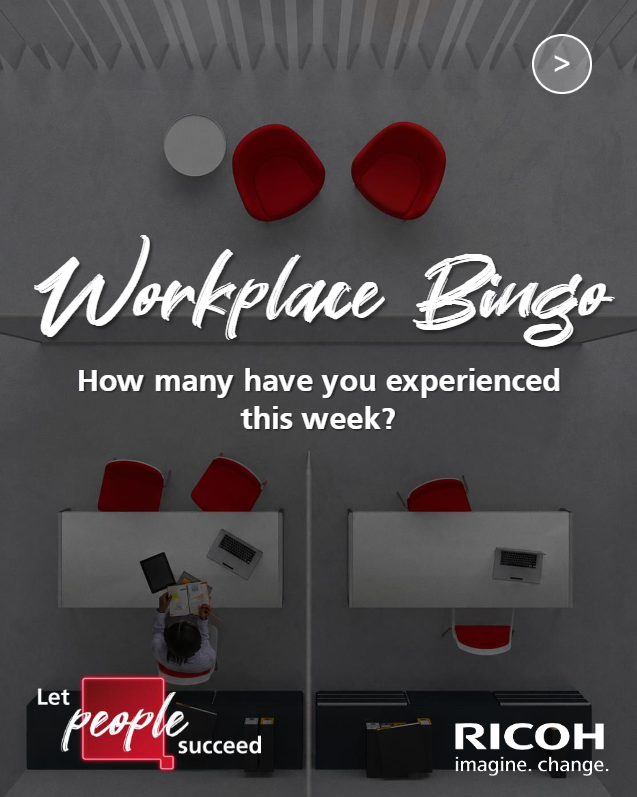 Ricoh_SA's tweet photo. From "You're on mute" to searching for a desk, we've all experienced those everyday workplace moments that slow us down.  

Learn how Ricoh's Workplace Experience Solutions help remove friction from the working day: https://t.co/beGEtx3aPO #LetPeopleSucceed https://t.co/bdantHMODc