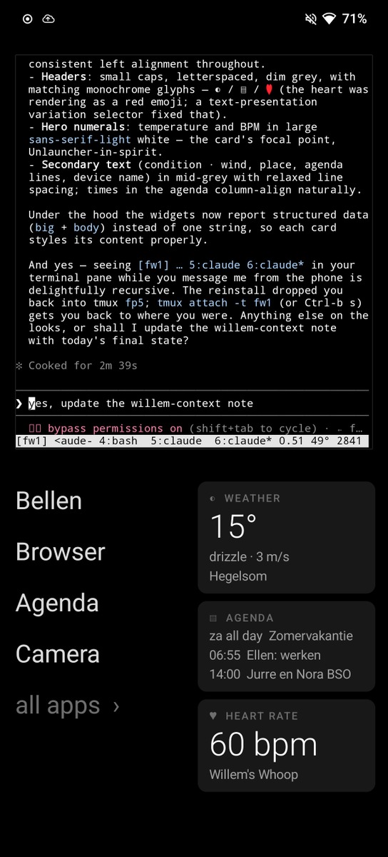 wlmiddelkoop's tweet photo. WOW, I'm using the custom created launcher to drive the agent to update that same launcher. This is mallable software - editing the homescreen right from the homescreen. :D https://t.co/LCAEeDWwAp