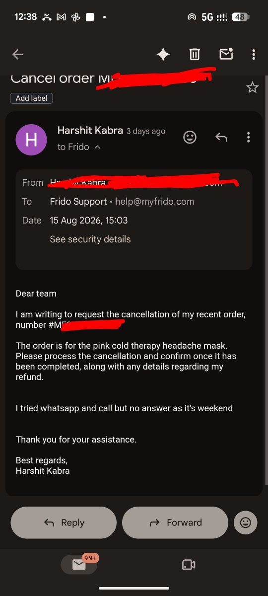 kabra_harshit's tweet photo. For all the positivity that @frido_official gets here, it has got to have the worst customer support!

Been trying to cancel an order since minutes of placing it since Saturday. 

It's just impossible!

Emails don't get replies,
WA messages are ignored 
Calls aren't answered. https://t.co/VA6LpKHFax