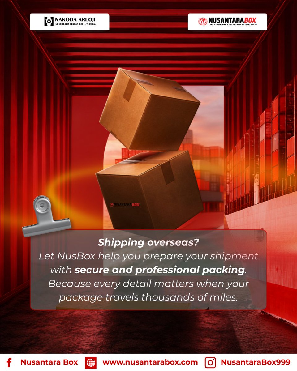 NusantaraBox's tweet photo. Shipping overseas sekarang bisa lebih mudah bersama Nusantara Box.
Dari warehouse sampai depan pintu, biar kami yang bantu urus perjalanan paketmu.

Hubungi Nia 📞 +62 878-8886-0229

#NusantaraBox #ShippingOverseas #USAtoIndonesia https://t.co/Zeu6FAIFr9
