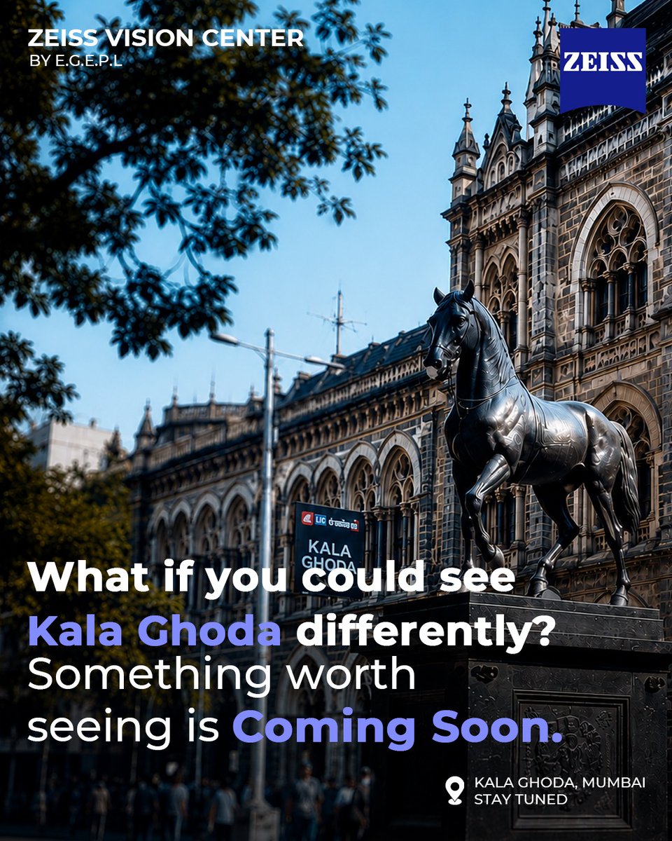 ZEISSVCbyEGPL's tweet photo. Kala Ghoda has always been a place to see things differently.
And soon, there’ll be a new vision experience right here.

ZEISS VISION CENTER by E.G.E.P.L is coming soon to Kala Ghoda, Mumbai.
Stay tuned. A clearer way of seeing is on its way.
#ZEISSVisionCenter #KalaGhoda #Mumbai https://t.co/nhd0SzwApx