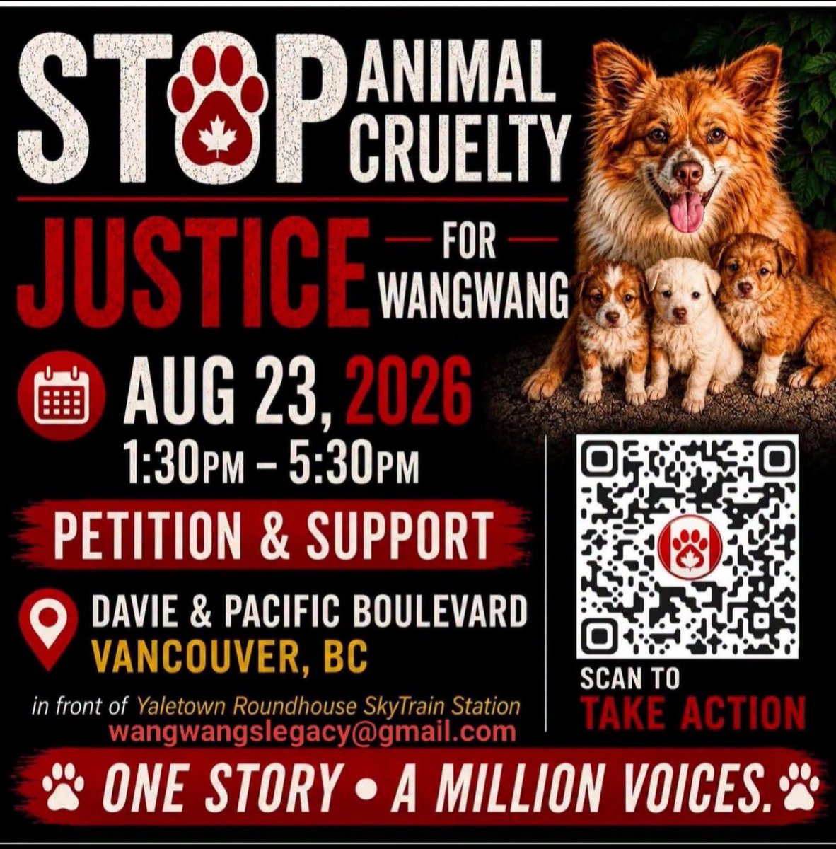 joie_lai's tweet photo. 🐶🐾Please share! 🙏🏻 
🇨🇦Canada, Vancouver 
🗓️ Sunday, 23 August
📍 DAVIE &amp; PACIFIC BOULEVARD, 
      Vancouver, BC
🕜 1:30 PM - 5:30 PM 
#WangWang #旺旺 #JusticeForWangWang #Canada #Vancouver 🐾🐶 https://t.co/4H6UIOUvEY