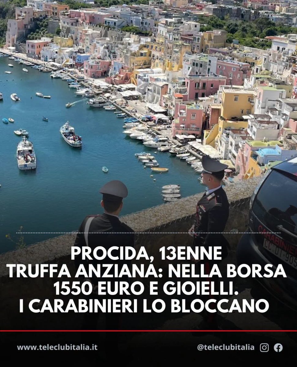 NotizieFrance's tweet photo. Ha solo 13 anni il ragazzino fermato a #Procida dai carabinieri per aver consumato una truffa ai danni di un’anziana di 83 anni. Il minorenne è stato fermato con un zaino contenente 1550 euro in contanti e diversi gioielli sottratti poco prima alla vittima. https://t.co/mNVRVYhB7X