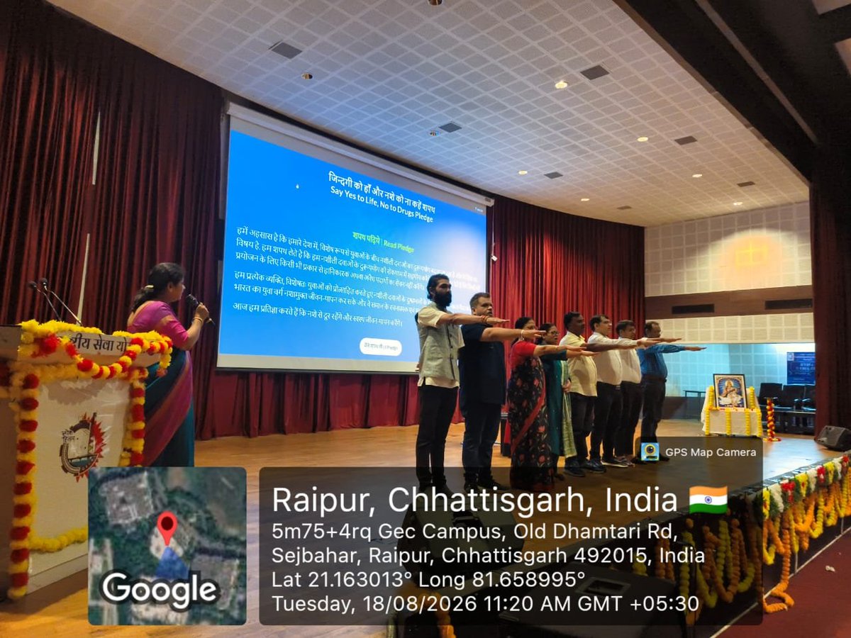 cgitr06's tweet photo. 🇮🇳 Nasha Mukt Bharat Abhiyaan | CGIT Raipur
330+ students, faculty &amp; staff took the National Pledge Against Drug Abuse on 18 Aug 2026, marking 6th anniversary of #NashaMuktBharatAbhiyaan
Pledge led by Dr. Shweta Choubey under Principal Dr. M.R. Khan.

#DrugFreelndia https://t.co/Xcrb0vHWxw