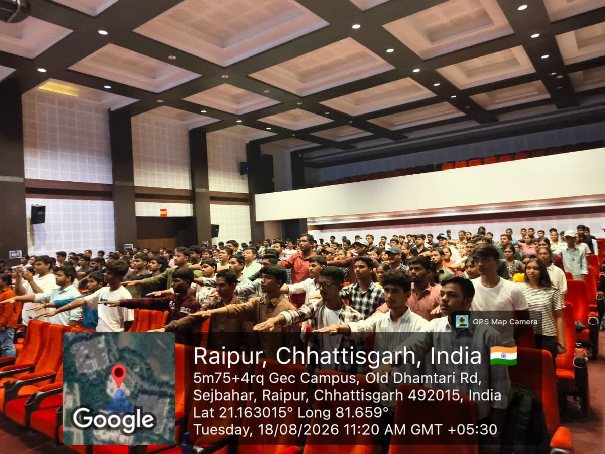 cgitr06's tweet photo. 🇮🇳 Nasha Mukt Bharat Abhiyaan | CGIT Raipur
330+ students, faculty &amp; staff took the National Pledge Against Drug Abuse on 18 Aug 2026, marking 6th anniversary of #NashaMuktBharatAbhiyaan
Pledge led by Dr. Shweta Choubey under Principal Dr. M.R. Khan.

#DrugFreelndia https://t.co/Xcrb0vHWxw