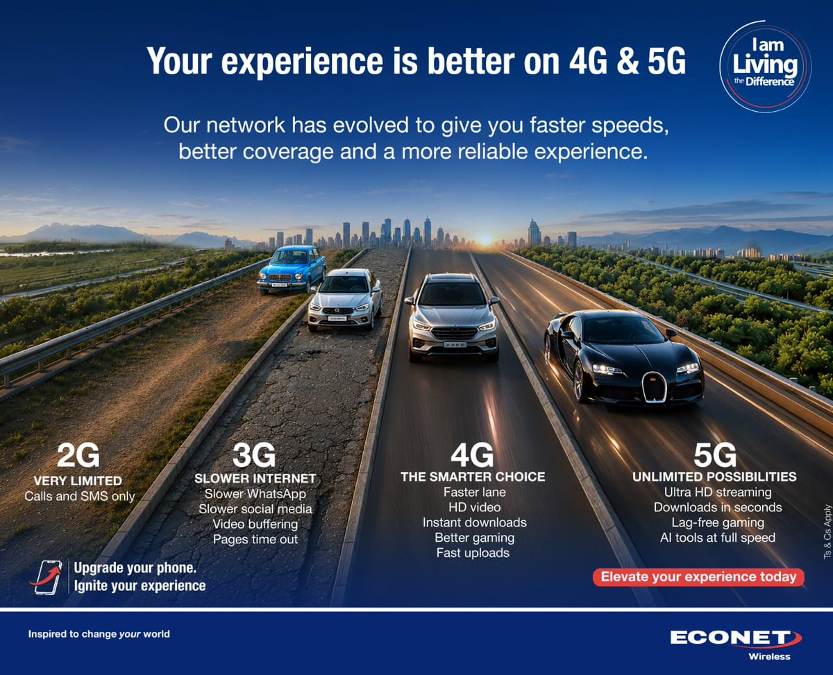 thestandardzim's tweet photo. #SPONSORED
Why settle for slower when better is here? 🚀

Experience faster speeds, wider coverage, and a more reliable connection on 4G &amp; 5G.

Upgrade your device. Ignite your experience.

#BetterOn4GAnd5G
#IgniteYourExperience
#IAmLivingTheDifference https://t.co/RUiQpiClow