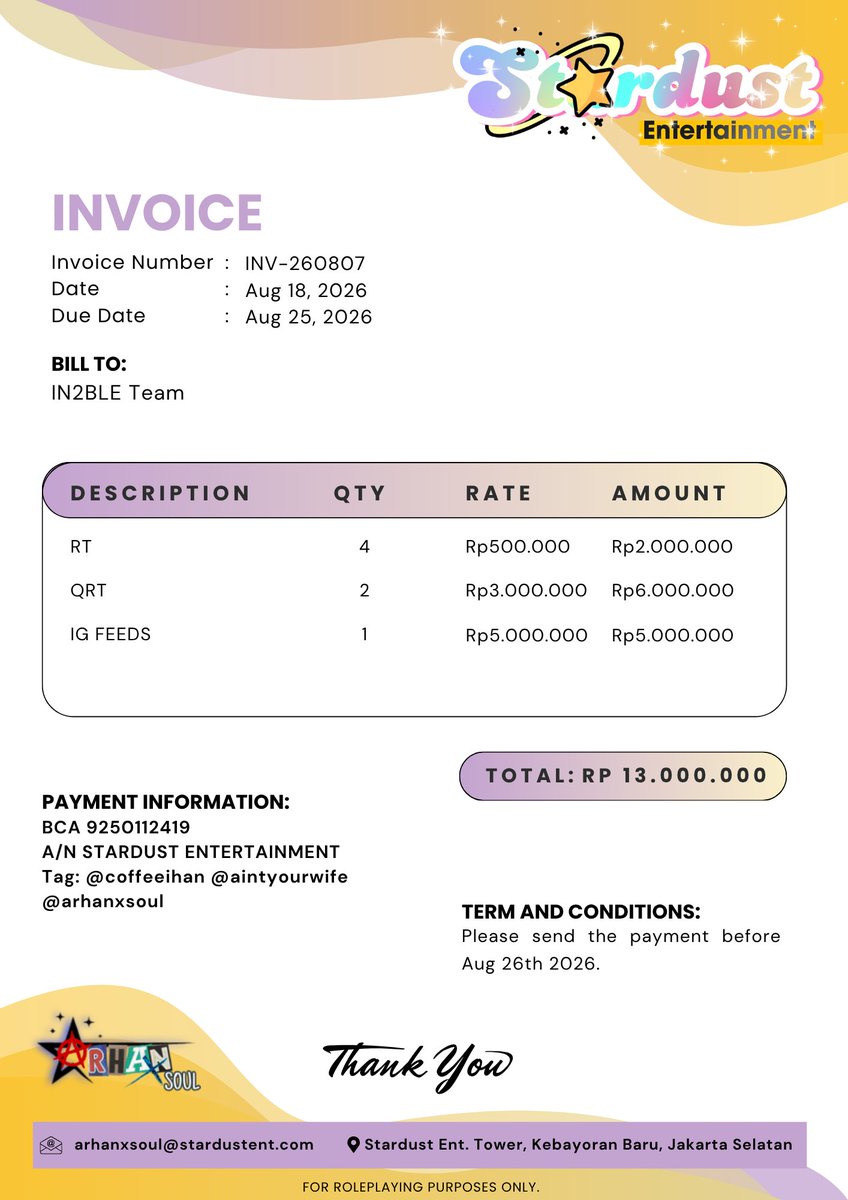 arhanxsoul's tweet photo. @IN2BLE_STAFF @IN2BLE_OFC ㅤ

Pembayaran dapat dilakukan dengan melakukan transfer ke akun yang tercantum, dan tag kembali ke @aintyourwife  dan cc : @arhanxsoul 

Terima kasih dan semoga harinya menyenangkan.

️️ ️🖇 Attached Files.

ㅤ https://t.co/Lae7Sv0o6v