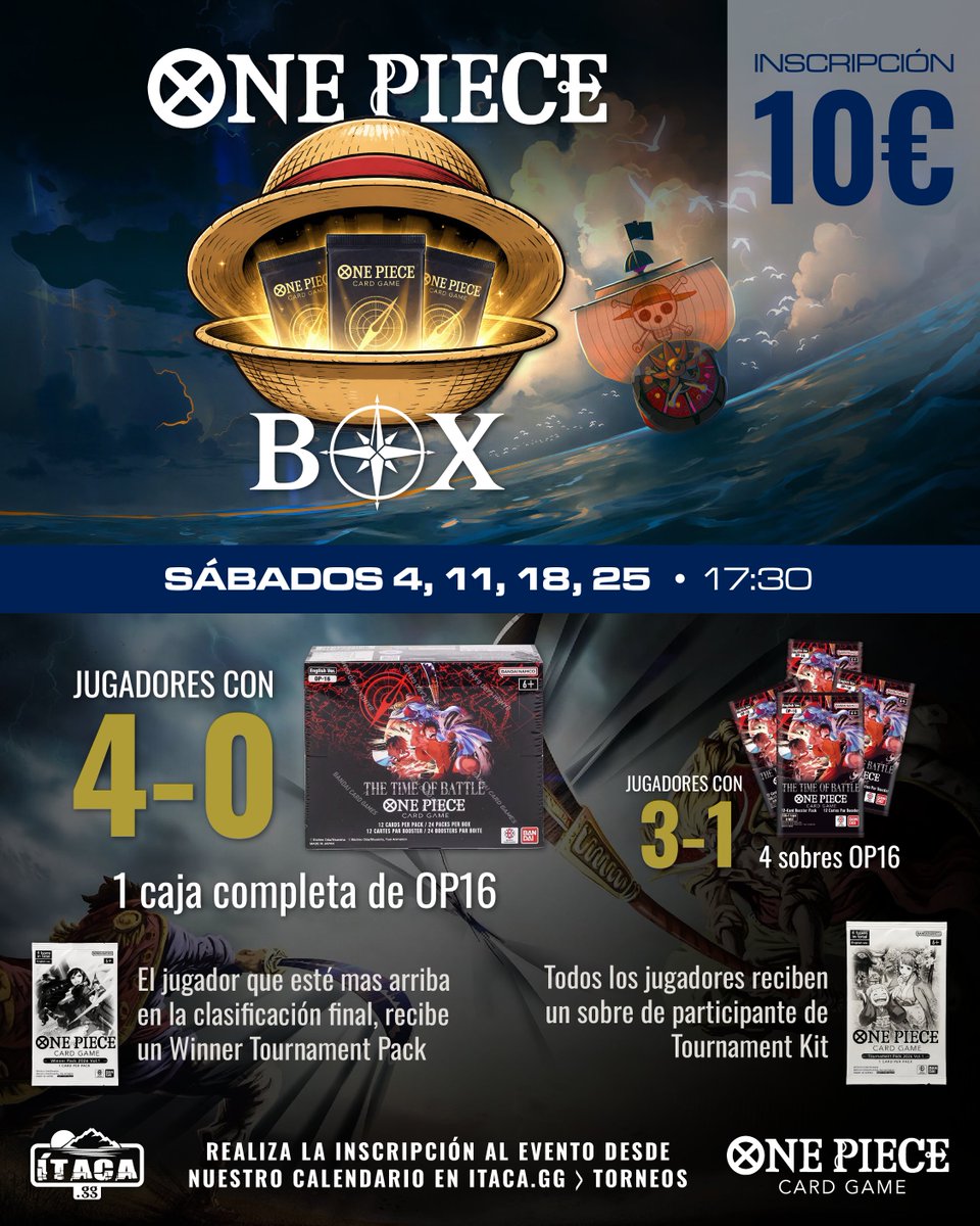 ItacaGG's tweet photo. 🏴‍☠️OP BOX🏴‍☠️

Este fin de semana tenemos otro evento con una caja de premio de OP 16 😌

¡Apúntate que las plazas son limitadas!

⬇️⬇️⬇️⬇️
https://t.co/61w18XkRVM https://t.co/aNmeJXjTHq