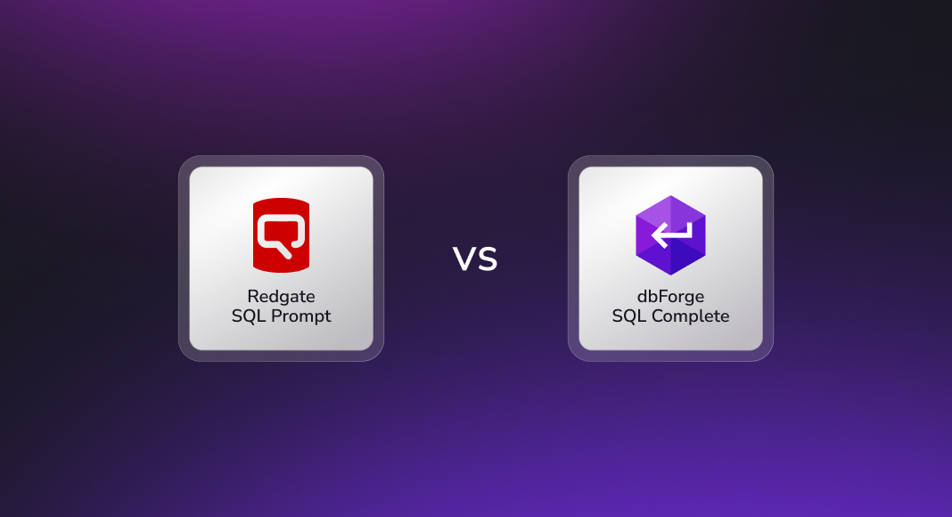 DevartSoftware's tweet photo. βοΈ dbForge SQL Complete vs Redgate SQL Prompt
Autocompletion is table stakes. What sets dbForge #SQLComplete apart are error explanations, AI chat, and a T-SQL debugger.
π In full: https://t.co/yAYDbqfxyl
β‘ Get the AI-powered #dbForgeSQLComplete: https://t.co/JVBgZf9FTJ https://t.co/RllGeoLYcf