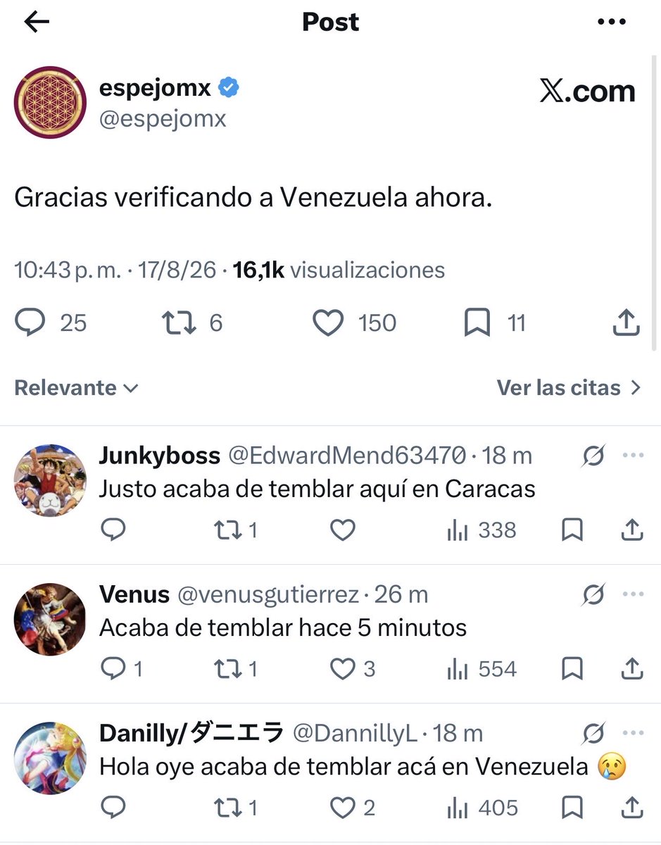 JorgeFerreira94's tweet photo. Esta página hace días me tenía bien nerviosa, y resultó que sí. Decía que habría otro temblor fuerte en Venezuela y hasta la magnitud acertaron. 

@espejomx https://t.co/xmEOI5kUB9