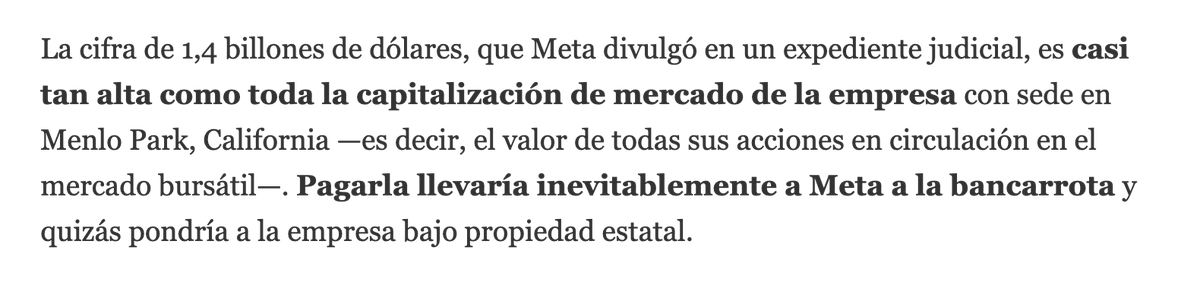 piamancini's tweet photo. chicos hagan un minimo de research o usen el sentido comun. El market cap de Meta es 1.4t - pagar 1.4b en multas no es gastarse su market cap... https://t.co/sxIbUuGQPs