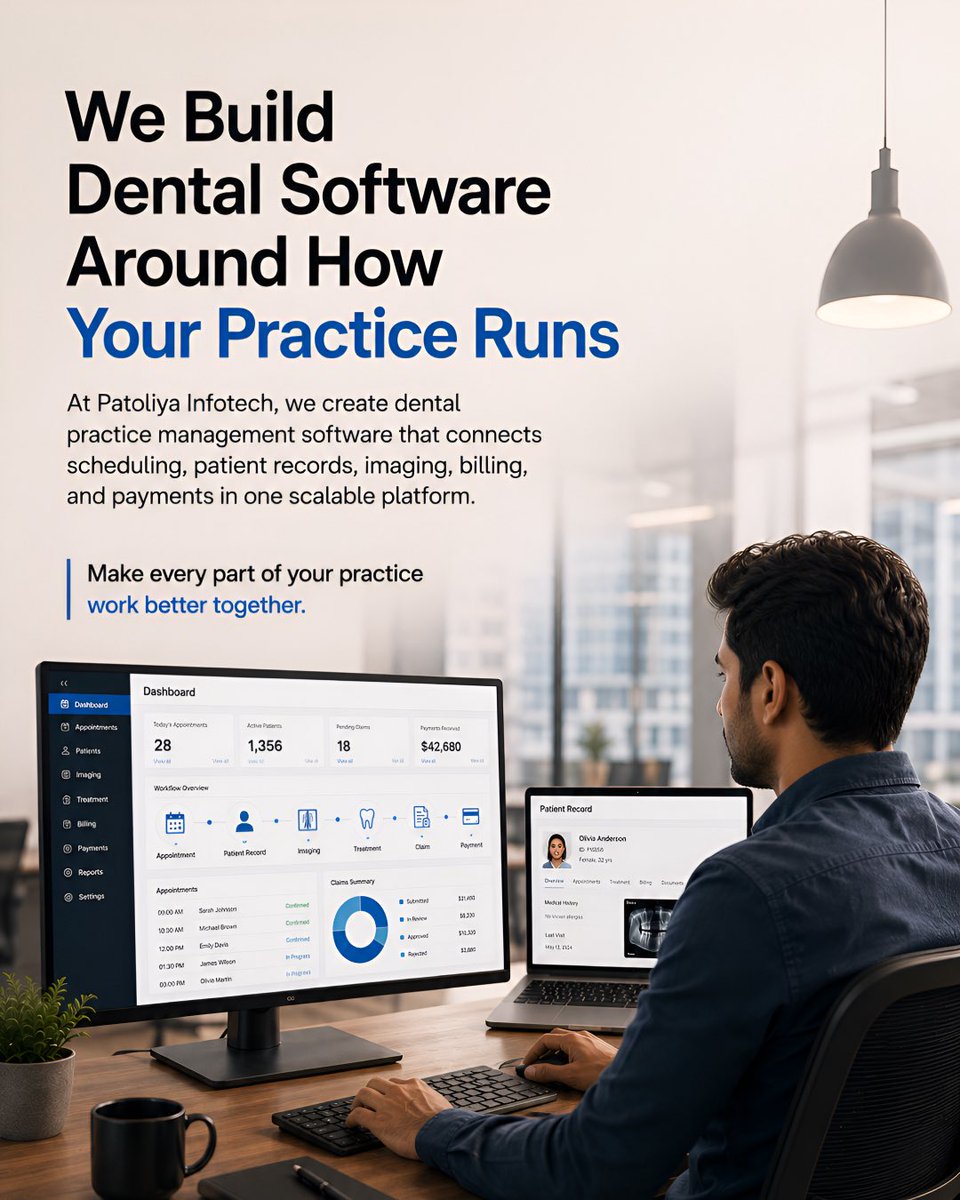 PatoliyaTech's tweet photo. Dental practices need critical workflows to work together.
https://t.co/VzFNyu5kvM
โจโจ#DentalPracticeManagementSoftware #DentalSoftware #DentalTechnology #DentalPracticeManagement #HealthcareSoftware #HealthcareIT #DSO #DentalOperations #CustomSoftwareDevelopment https://t.co/3eGZPHda8u