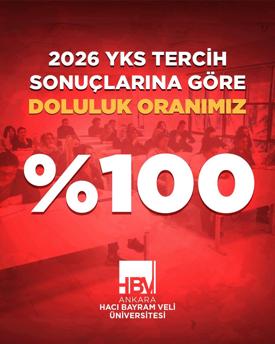 hacibayramedutr's tweet photo. 2026 YKS Tercih sonuçlarına göre doluluk oranımız %100. https://t.co/yT2f8ajSoX