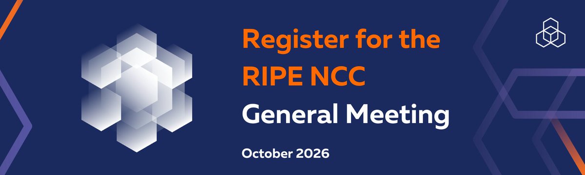 ripencc's tweet photo. Registration is now open for the RIPE NCC General Meeting (GM)!  Participate in our upcoming GM, taking place taking place 28-30 October 2026 in Bulgaria alongside #RIPE93. 

Register today 👉 https://t.co/z2wElS83UF https://t.co/b0q6TPPtjy