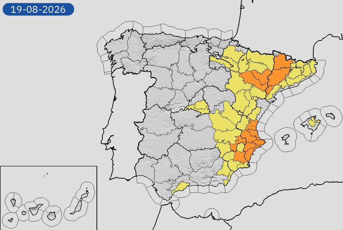 AEMET_Esp's tweet photo. 18/08 10:06 AVISOS HOY Y MAÑANA | España: temperaturas máximas, tormentas y lluvias. Nivel máximo de aviso: rojo.
Actualizaciones en https://t.co/BLdoSsO2Qv https://t.co/e0RiSN0UCQ