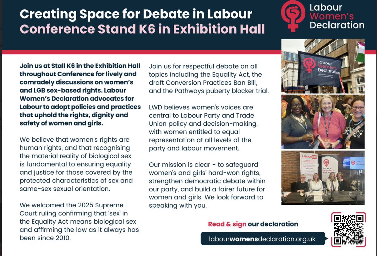 LabWomenDec's tweet photo. We'll be "Creating Space for Debate in Labour" throughout both #Lab26 National Conference & #LabourWomensConference26 at our LWD conference stands.
All are welcome to join our discussions on what policies @UKLabour should prioritise to create a fairer future for women and girls.
#LWDLiverpool26
2/2