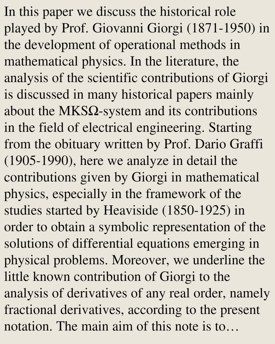 HistoryOverview's tweet photo. On the role of Giovanni Giorgi in the history of operational methods to mathematical-physics problems

R. Garra, F. Mainardi
https://t.co/ep9wA176jj [𝚖𝚊𝚝𝚑.𝙷𝙾] https://t.co/OLnbswSOri