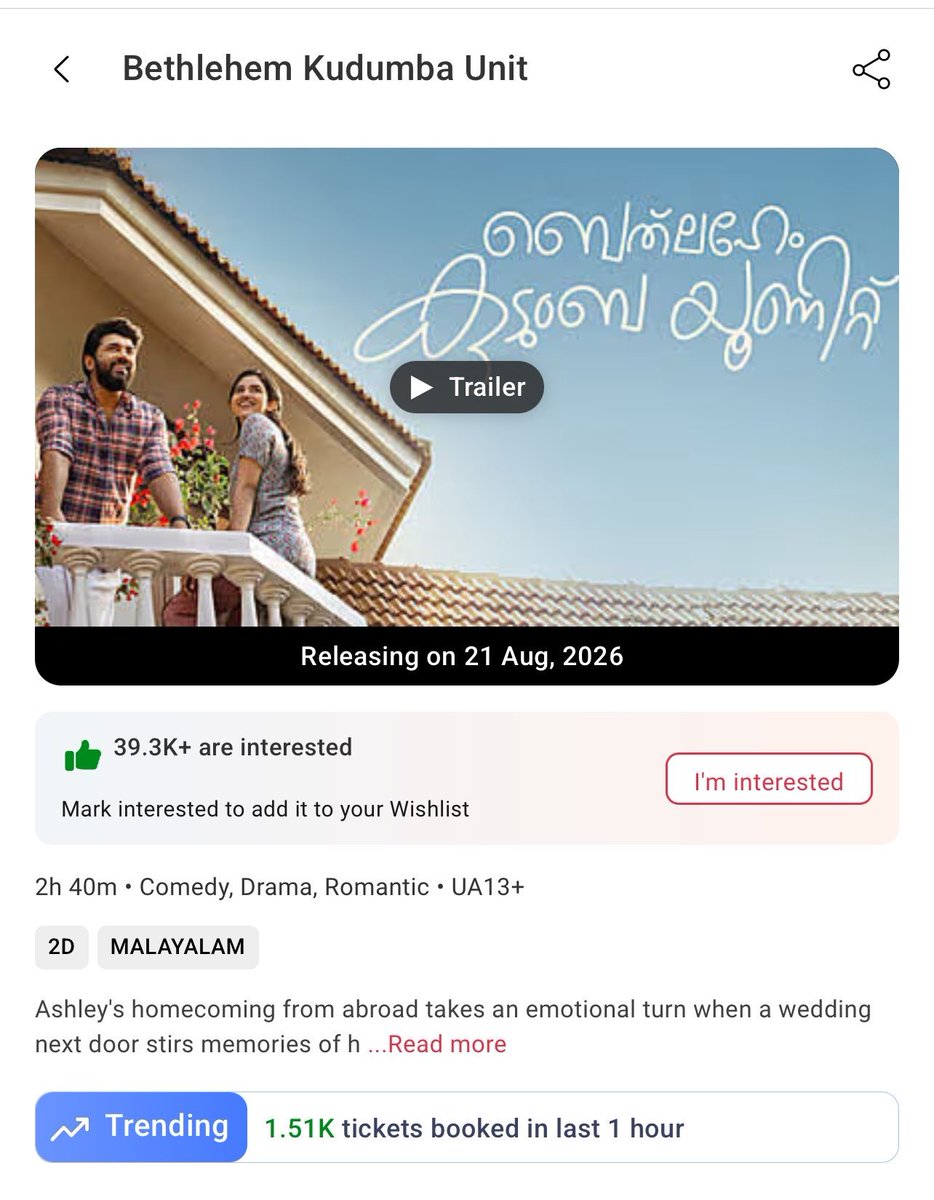 RahmanOnnoy's tweet photo. #BethlehemKudumbaUnit Bookings Open Now 

Trending On BMS
#NivinPauly https://t.co/4oP3e2ySg1