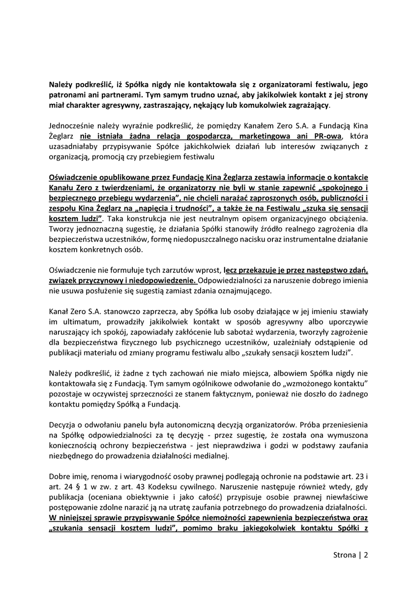 K_Stanowski's tweet photo. Przedsądowe pismo do organizatorów All Inclusive Film Festival. https://t.co/TXrC0hWPeU