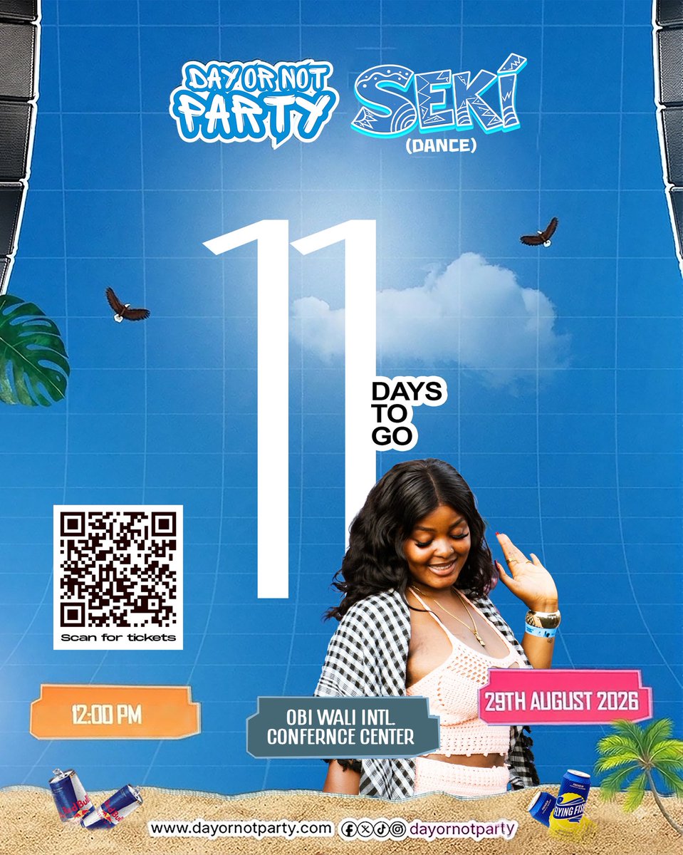dayornotparty's tweet photo. We’re getting closer… 👀
29th August. Be ready to dance! 🤍💙🌴💦

Link in bio to get tickets!

📅 29th August 2026
⏰ 12PM – 9PM
📍 Obi Wali Intl. Conference Centre, Port Harcourt

#dayornotparty https://t.co/uoLoO4rkU6