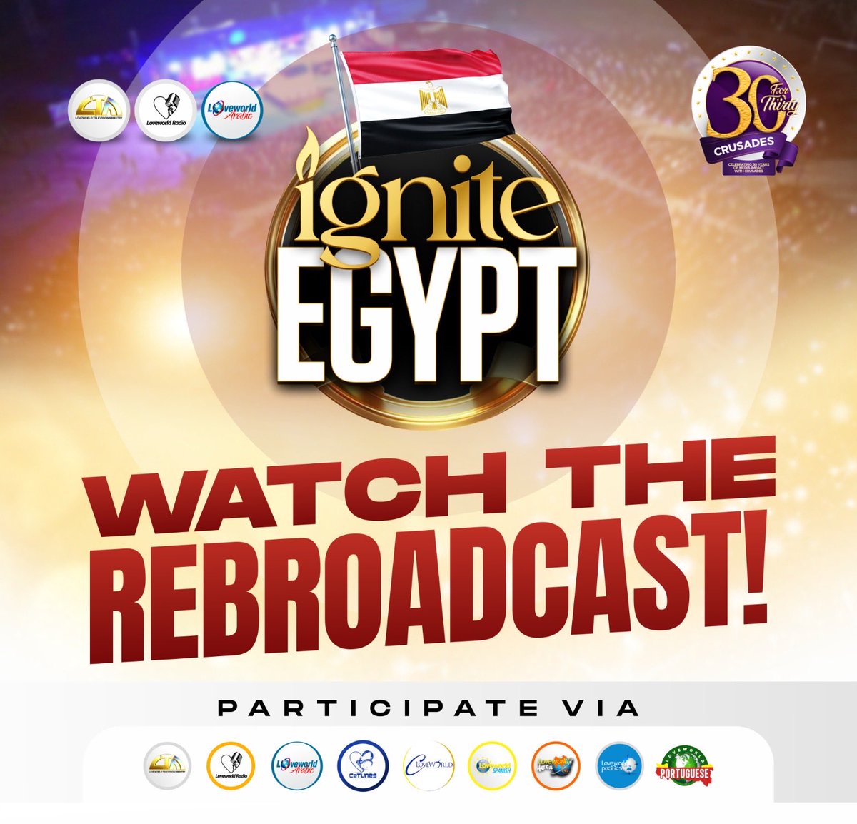 cloveworldtv's tweet photo. REBROADCASTING LIVE ON CLOVEWORLD - IGNITE EGYPT 2026
CATCH UP NOW USING:
https://t.co/KUSaI9mlPn
Download the CLoveWorld App
https://t.co/9LbVmuPOiF
#IgniteEgypt
#cloveworld
#17Ağustos1999 #ykssonuç #eljardíndeolivia https://t.co/fZJEVo547k