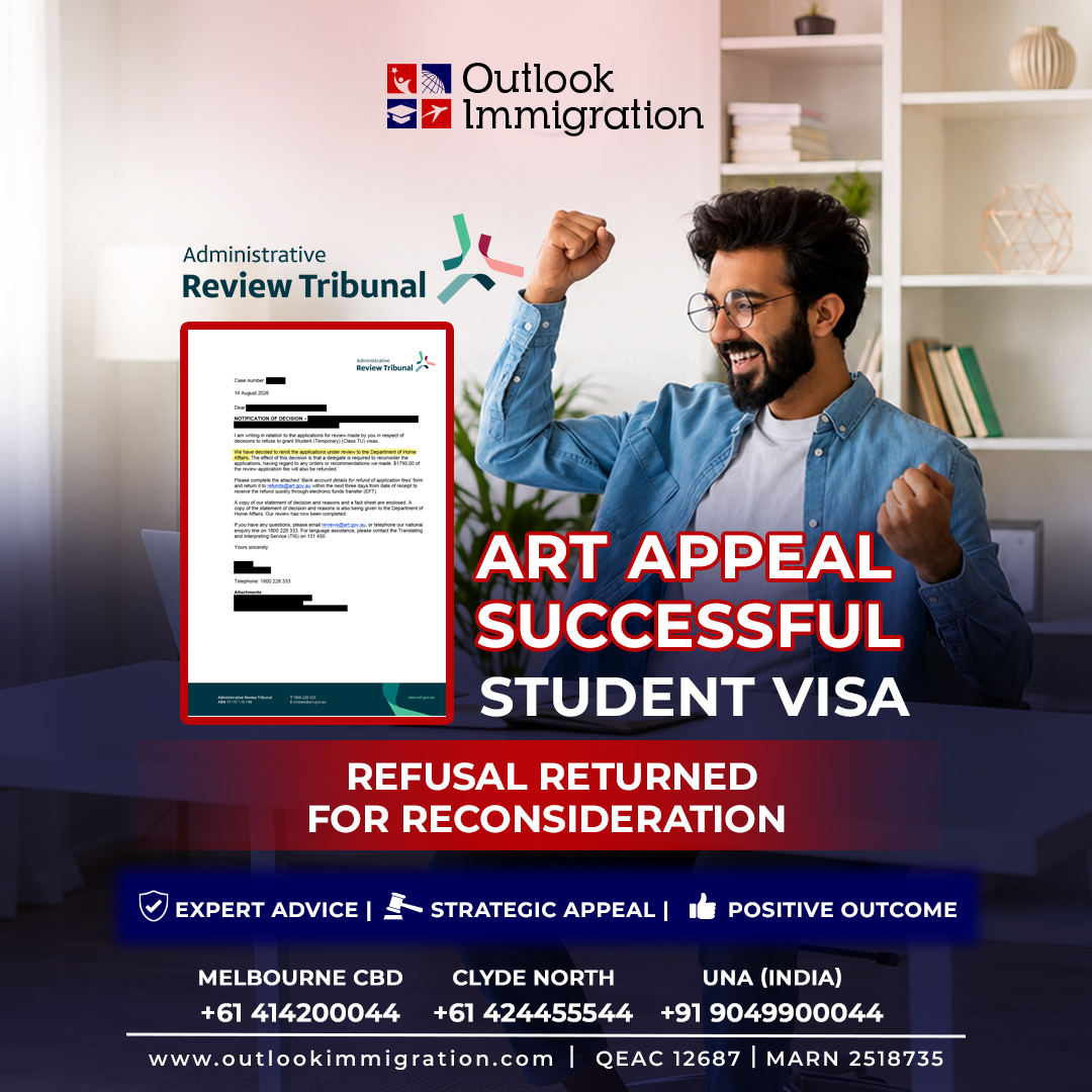 OutlookImmi's tweet photo. 🎉 ART APPEAL SUCCESSFUL – STUDENT VISA REFUSAL RETURNED FOR RECONSIDERATION! 🇦🇺

#ARTAppeal #ARTReview #AdministrativeReviewTribunal #VisaRefusal #VisaRefusalAustralia #StudentVisaRefusal #StudentVisaAustralia #Subclass500 #VisaAppealAustralia #MigrationReview https://t.co/F0JnbyomlE