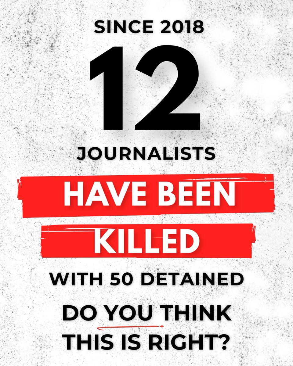 AFP_XIM's tweet photo. 12 journalists killed in Somalia since 2018. 50 more detained. For simply doing their jobs. 

Do you think this is right? 

#PressFreedom #AbshirForSomalia https://t.co/EKbz8mNaXh