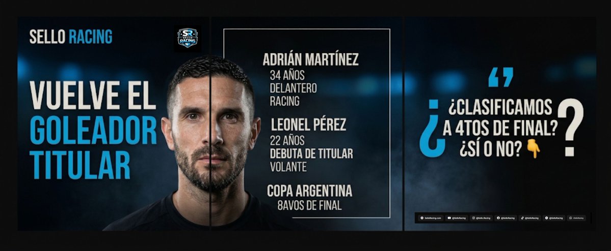 SelloRacing's tweet photo. ¡HAY ONCE PARA LA COPA ARGENTINA! 🎓

¿Los 11? Cambeses; Cannavo, M. Martínez, Rojo, Rodríguez; Pérez; Tello, Miljevic, Ortegoza (o Lodico); Conechny y 'Maravilla'.

Detalles 👉 https://t.co/2UHlqmXqwq https://t.co/TDZ1Hrqrzq