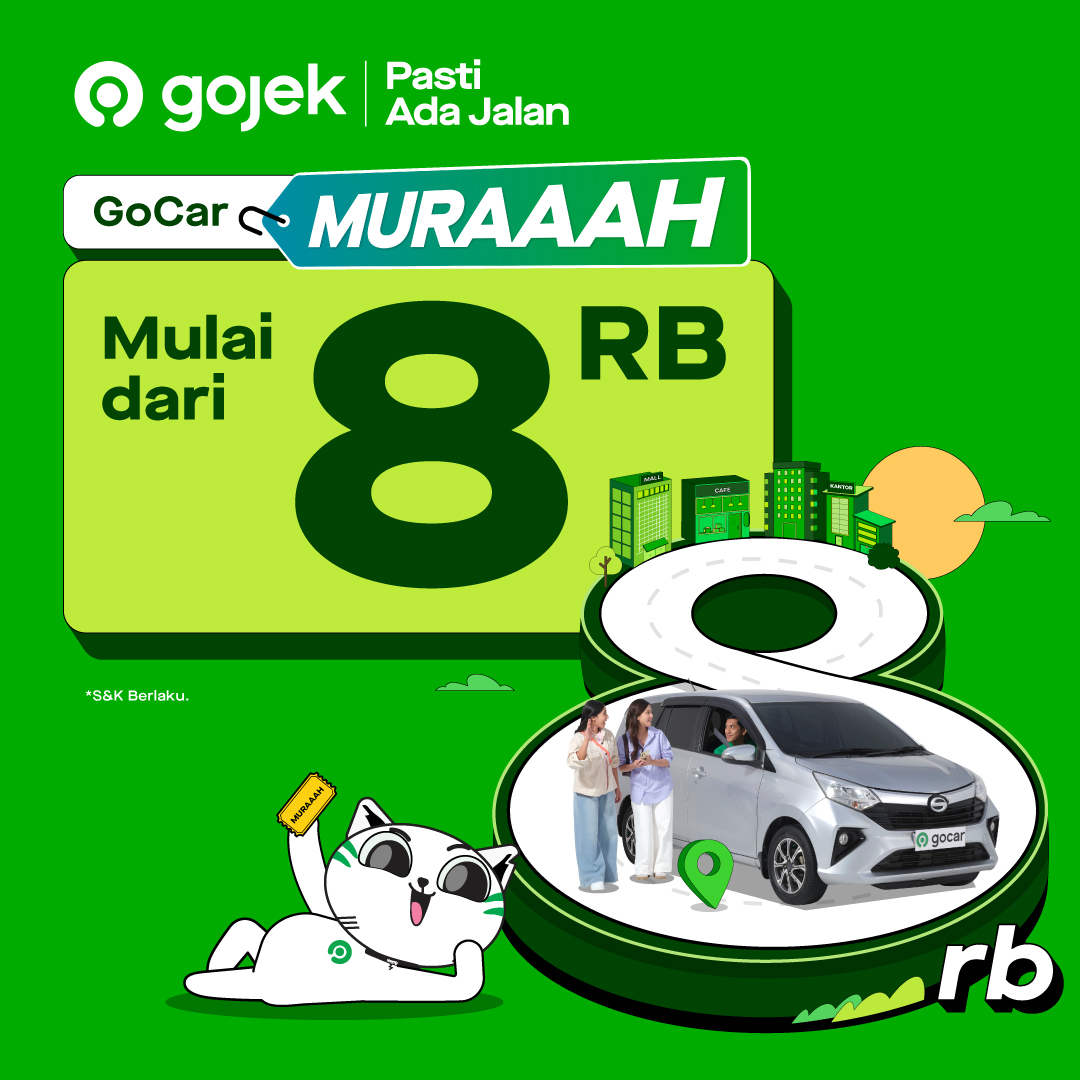 gojekindonesia's tweet photo. Cus langsung bepergian pakai GoCar MURAAAH! Mulai dari 8RB 🚗