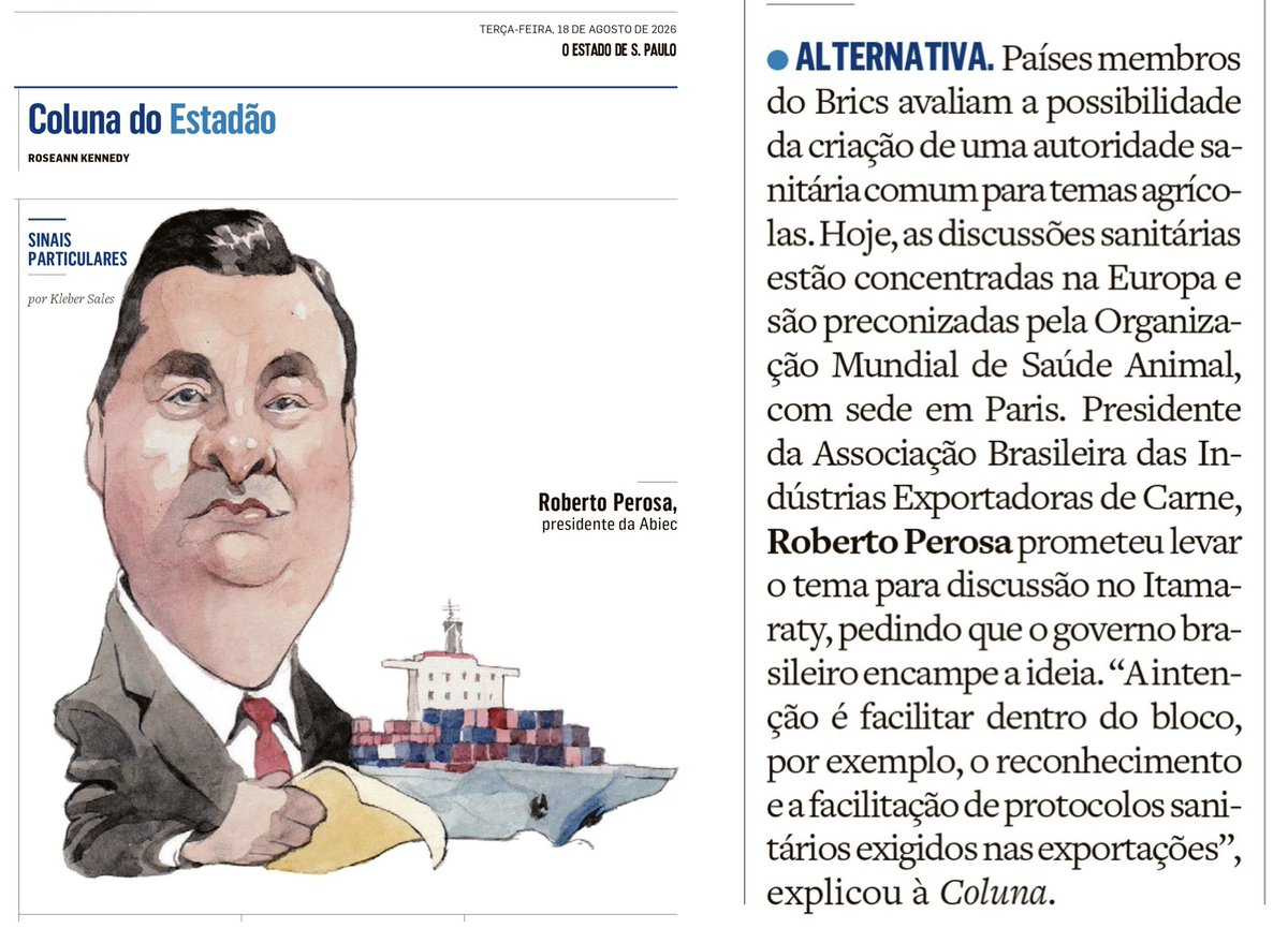perosa_roberto's tweet photo. Fico feliz em ver esse tema ganhar espaço também em forma de charge. Desta vez, o @estadao ilustrou uma reflexão que considero cada vez mais necessária: o protagonismo dos blocos econômicos em um mundo em transformação. Agradeço à @roseannkennedy pela homenagem e pela oportunidade, e ao Kleber Sales pela criatividade e talento.