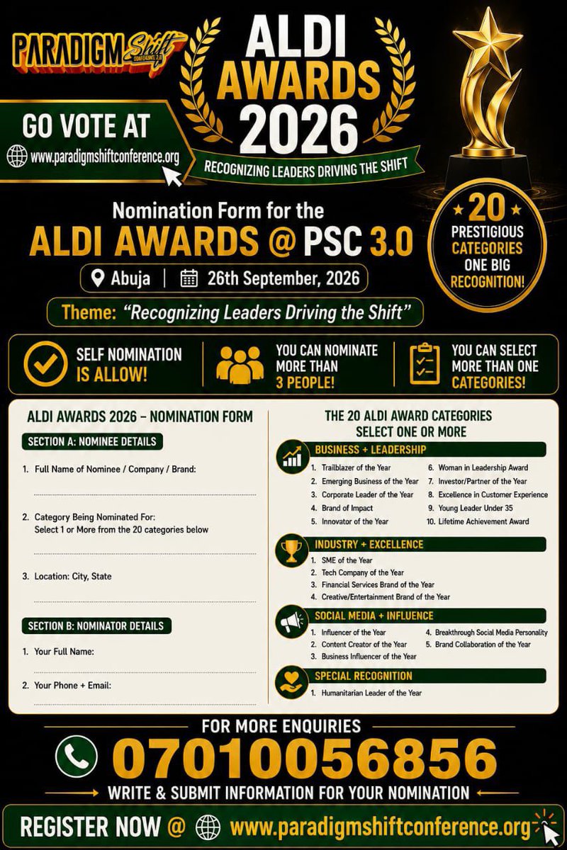 PARADIGMSHw0w's tweet photo. ALDI Awards of Excellence 2.0
Nominate your favorite humans (or suspiciously talented robots) who are out there upgrading lives, careers, businesses, families, and the general vibe of society. basically anyone making the world less of a dumpster fire.

https://t.co/SE9fBUM3X3 https://t.co/rAlM7ylqej