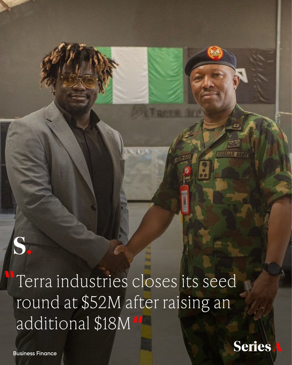 seriesaglobal's tweet photo. 🇳🇬 Nigeria’s @terraindustries is raising the bar for African defense technology.

Terra Industries has closed its seed round at $52 million in funding, marking one of the biggest funding rounds for an African defense technology company.

Founded by Nathan Nwachuku and Maxwell Maduka, Terra is building autonomous systems designed to help governments and critical infrastructure operators monitor, secure and respond to threats across land, air and maritime environments.

The company is developing its technology in Africa with its engineering and manufacturing operations based in Abuja  and Accra while expanding deployments across the continent.

The new capital will support increased manufacturing capacity, expansion into additional markets and the continued development of Terra’s autonomous systems and software platform.

For a continent that has historically relied heavily on imported defense and security technology, Terra’s growth represents something bigger: the emergence of homegrown companies building the infrastructure and technology needed to secure Africa.

Africa isn’t just becoming a market for deep tech.

It’s becoming a place where deep tech is being built.

#SeriesA #SeriesANews #AfricaTech #Nigeria #TerraIndustries