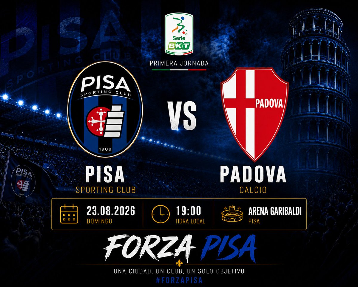 AcPisa1909ESP's tweet photo. El domingo comenzamos la Serie B!!

#ForzaPisa #ForzaNeroazzurri #VamosPisa https://t.co/nFSSWfVGmX