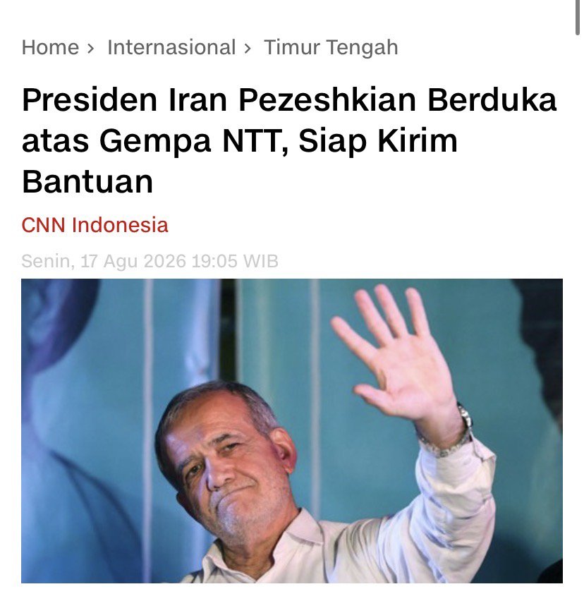 yana_dkm's tweet photo. Solidaritas kemanusiaan memang nggak kenal batas negara. Semoga tawaran bantuan Iran ini diterima dengan tangan terbuka oleh pemerintah Indonesia, demi saudara² kita di NTT.

Terima kasih Presiden Pezeshkian 🙏 https://t.co/zUPNal9WMe