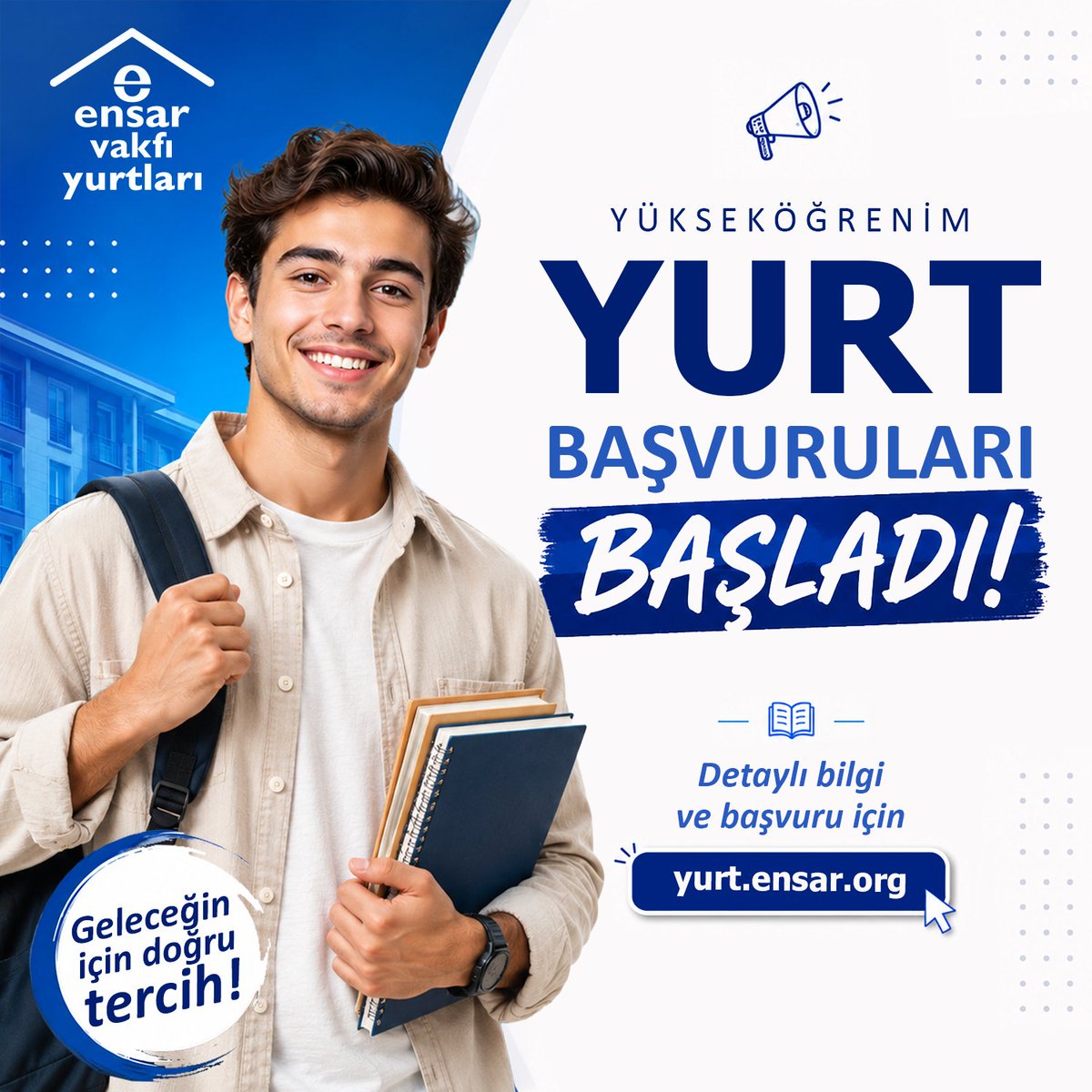 EnsarVakfi's tweet photo. 📢 Yükseköğrenim öğrencileri için yurt başvuruları başladı!

✨Konforlu, güvenli ve sosyal bir ortamda üniversite hayatına güçlü bir adım atmak için hemen başvurunu yap ✨

📌 Detaylı bilgi ve başvuru için: https://t.co/nAz6J97oHj

📍 Türkiye genelinde 28 Kız ve 15 Erkek öğrenci yurdu ile hizmet veren Ensar Vakfı Yurtları, güvenli, huzurlu ve nitelikli barınma imkânı sunmaya devam ediyor. #YurtBaşvuruları #EnsarVakfıYurtları