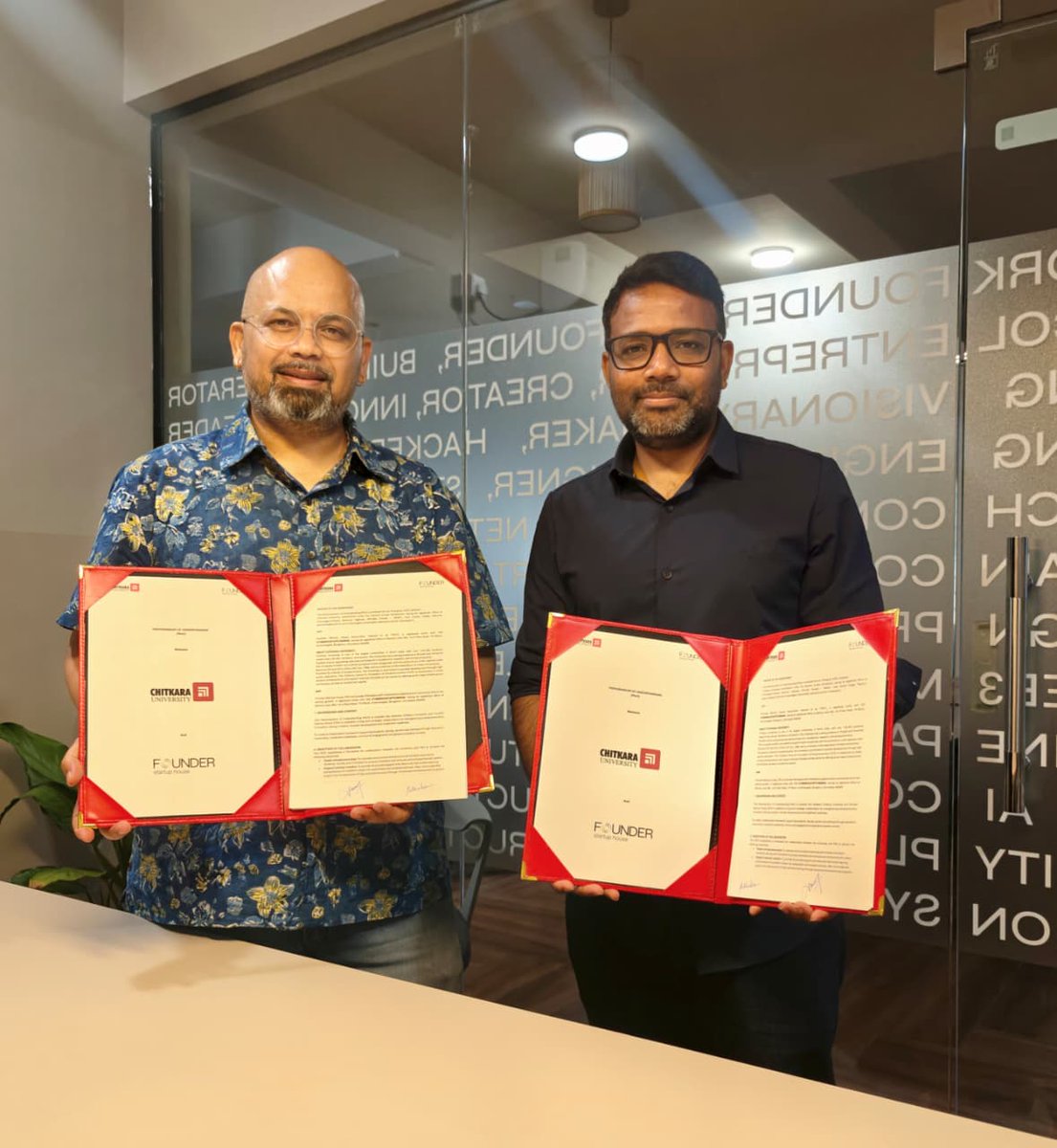 founders_house's tweet photo. Founder Startup House × Chitkara University
From campus ideas to companies. From potential to impact.
We’re excited to announce a new partnership between FSH and the Centre for Innovation &amp; Entrepreneurship (CCIE), Chitkara University through a new MoU. https://t.co/gGZyRsswdr