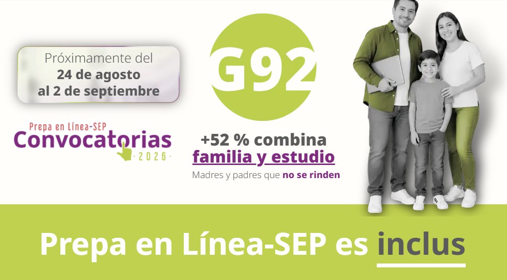 EmbaMexKen's tweet photo. Compartimos la  Convocatoria de registro de la Generación 92 del Servicio Nacional de Bachillerato en Línea, “Prepa en Línea-SEP", que estará abierta del 24 ago - 2 de sep de 2026,  para las personas mexicanas que cuentan con certificado de secundaria https://t.co/q3k2ZM04P4 https://t.co/z3byhsrTB0