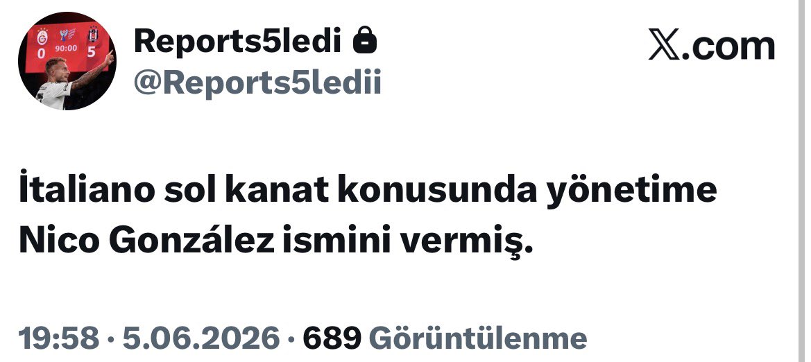 Eaglereports's tweet photo. 🚨 ÖZEL | Nico González

Vincenzo Italiano, Beşiktaş’a geldiğinde izlediği oyuncular arasında Nico González’i de yönetime sundu.

İtalyan teknik adamın, Fiorentina döneminden yakından tanıdığı oyuncuyu kadrosunda görmek istediği öğrenildi. 
Nico González için görüşme yapılması gündemde.