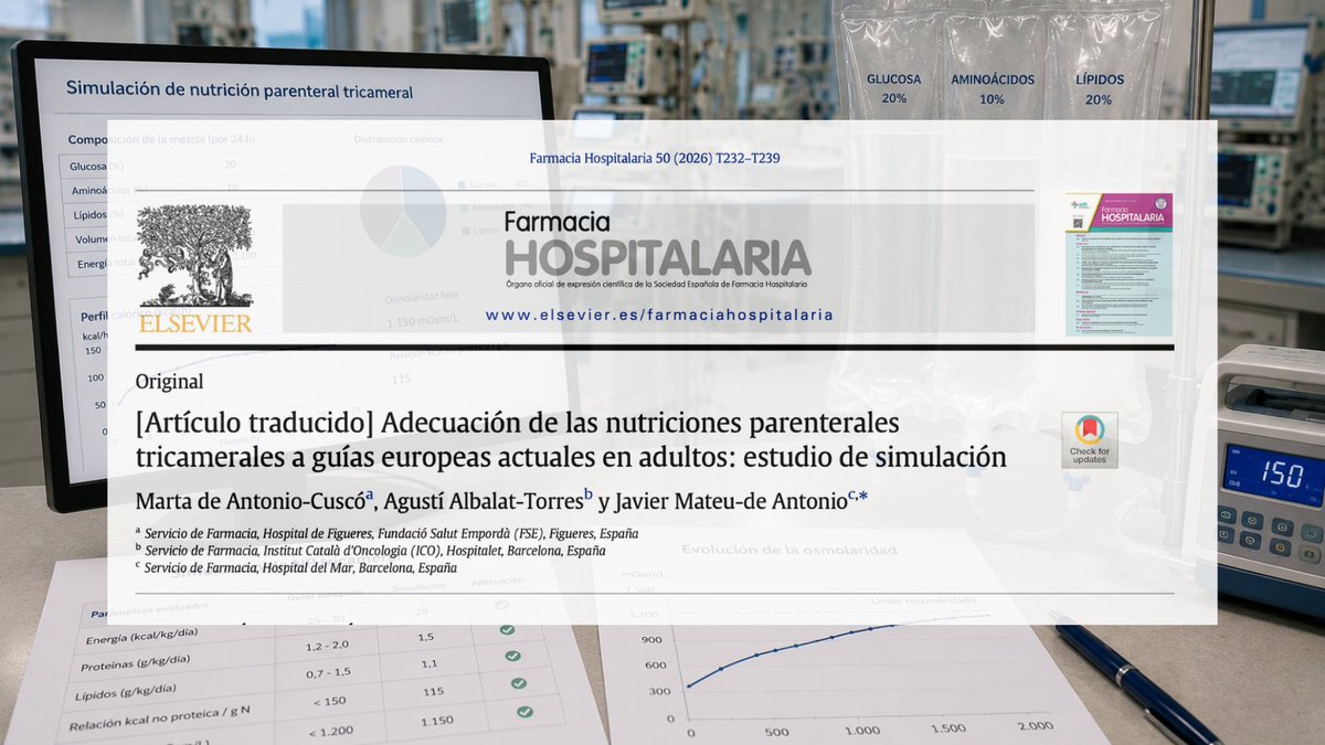 farm_hosp's tweet photo. 🥤 ¿Cumplen las bolsas de nutrición parenteral tricameral las guías europeas actuales? Un estudio de simulación lo pone a prueba @GrupoNutri #RevistaFarmaciaHospitalaria https://t.co/6vhsFGaiy6 https://t.co/BVvOtFcoJu