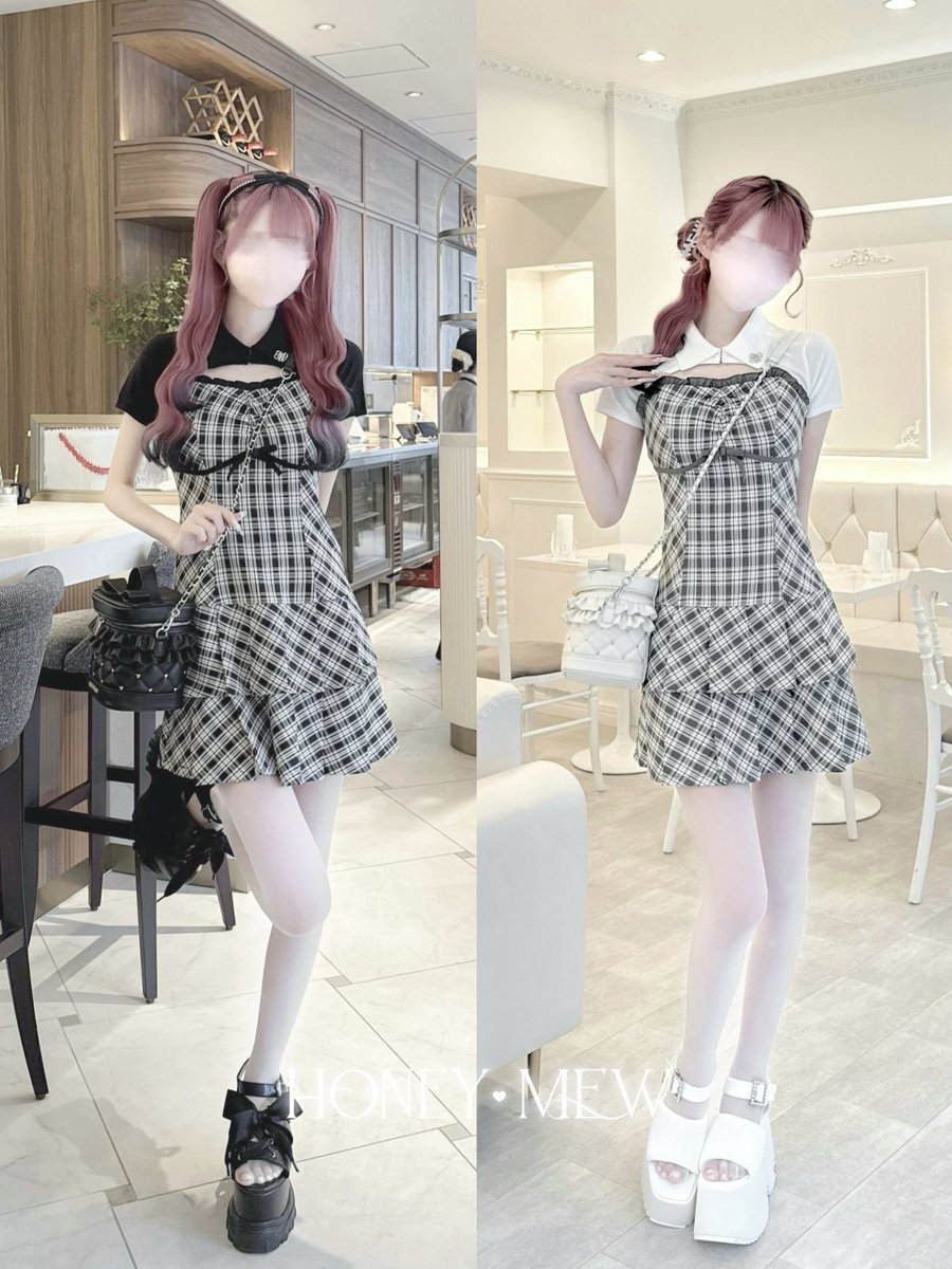 HONEY MEW チェックレイヤードアンサンブルワンピース ハニーミュウ ┈ ♡︎ 𝑵𝒐𝒘 𝑨𝒗𝒂𝒊𝒍𝒂𝒃𝒍𝒆 ♡︎ ┈ Check Pleated Ensemble