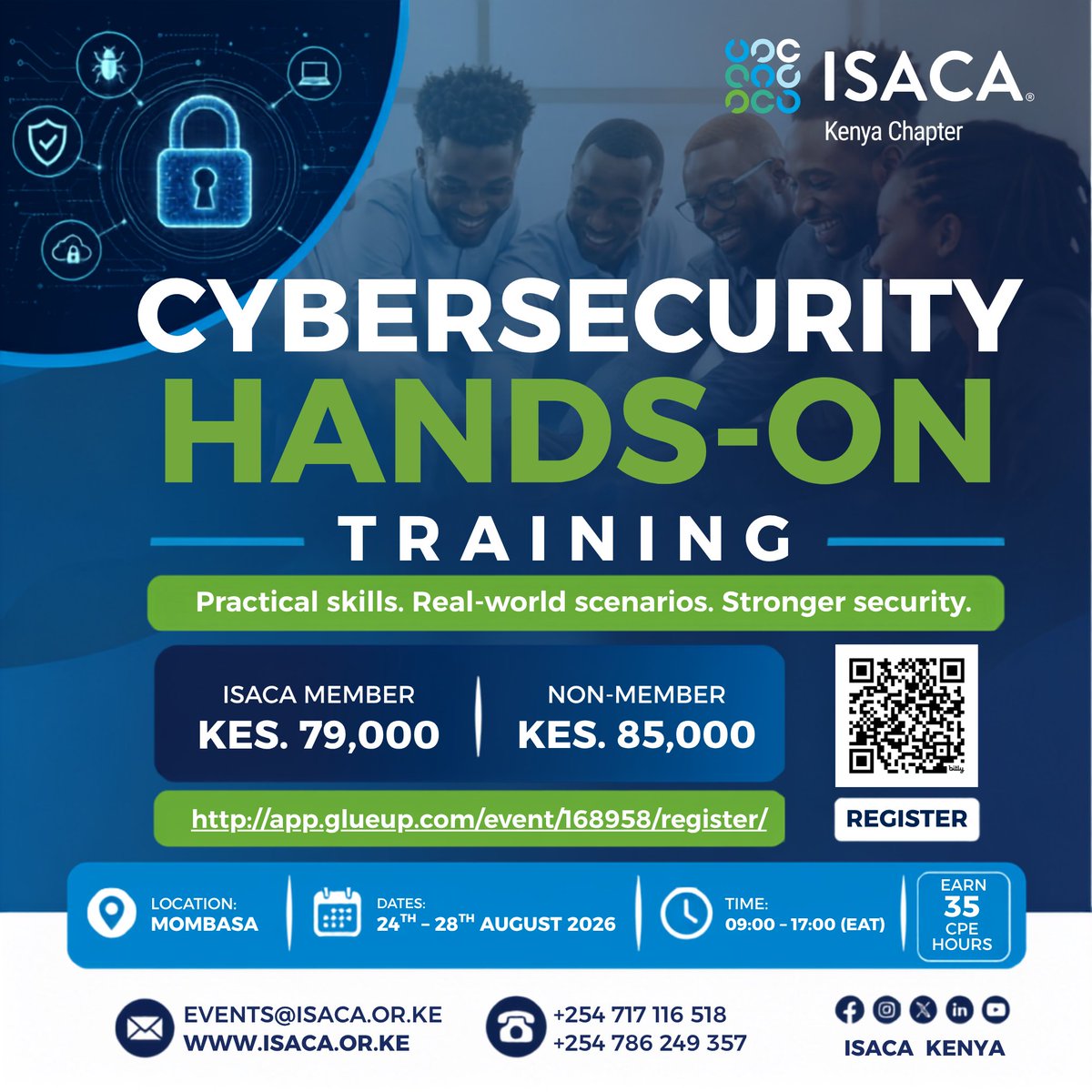 Isaca_kenya's tweet photo. Final call.

Seats for Cybersecurity Hands-on Training close this week. If you're on the fence, DM or WhatsApp us today, and we'll hold your seat while you finish registering.

WhatsApp: +254717116518 | +254786249357
24 to 28 August 2026 | Mombasa

Register via this link: https://t.co/ugiMbP4R9O