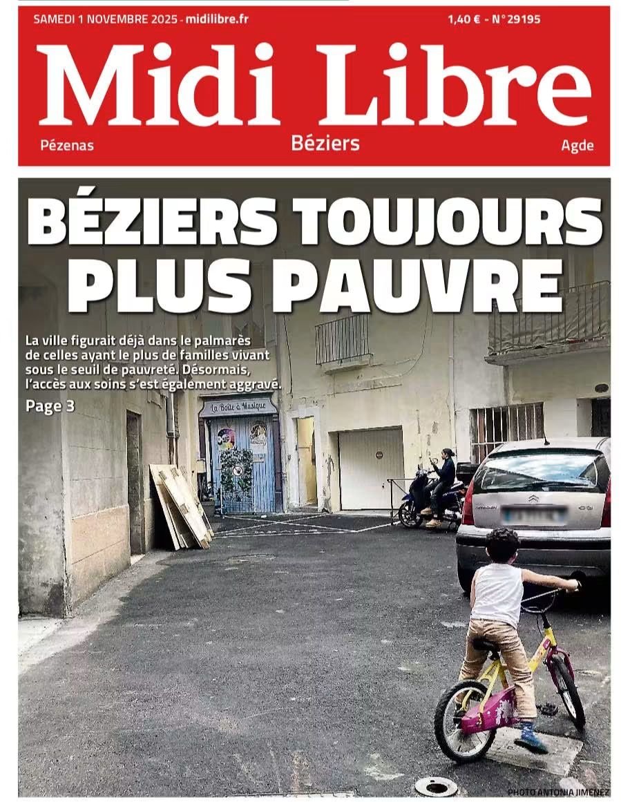 NassiraELM's tweet photo. Lorsque Robert Mernard fait placarder ses affiches d'exclusion payées grâce aux millions d'euros dépensés en communication depuis 2014, n'oubliez pas qu'il s'agit d'abord de masquer la réalité sociale de Béziers, une des villes les plus pauvres de France :36 % de taux de pauvreté https://t.co/WSVJTSktQ1
