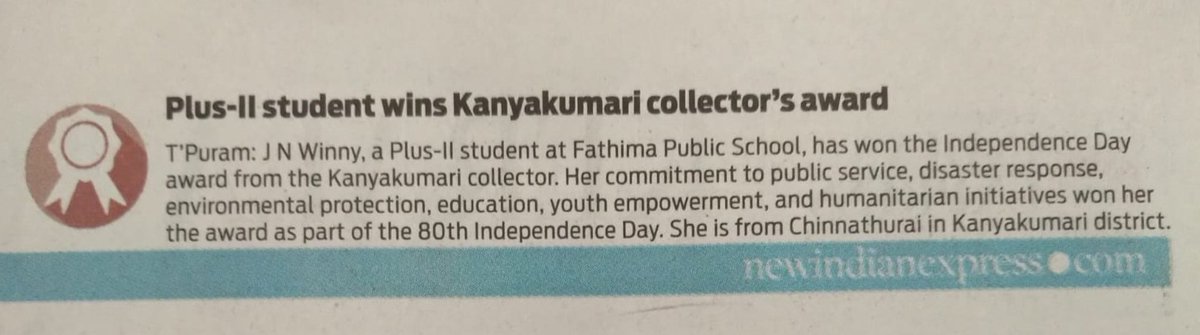 KnowledgeFound3's tweet photo. Winny, leader of the Environment Section, Knowledge Foundation honoured with the Independence Day Award by the Kanyakumari District Collector on 15 August 2026. https://t.co/h5GJI8rZ0u