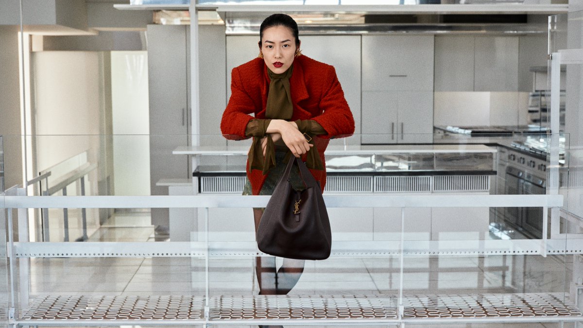 YSL's tweet photo. Fall 26
by Anthony Vaccarello

Rosé, Connor Storrie &amp; Liu Wen

Photographed by Talia Chetrit

The Niki
The 5 à 7

#YSL #YvesSaintLaurent #SaintLaurent