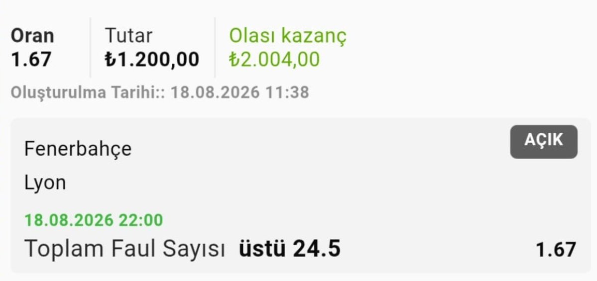 1alperovic's tweet photo. 2. Adım ⏳

HEDEF 10.000. TL 💰

Fenerbahçe - Lyon
24.5 faul üst 🎯 

Bol şanslar https://t.co/8roIj4CjjD