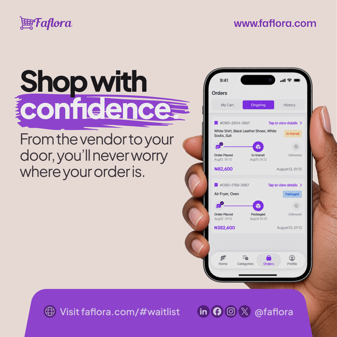 Faflora_NG's tweet photo. From the moment you place your order to the moment it arrives at your doorstep, Faflora keeps you informed every step of the way. No more wondering, “Where is my order?”With Faflora, you can easily track your order and know whether it has been placed, packaged #OnlineShopping https://t.co/GXNidFyZLv