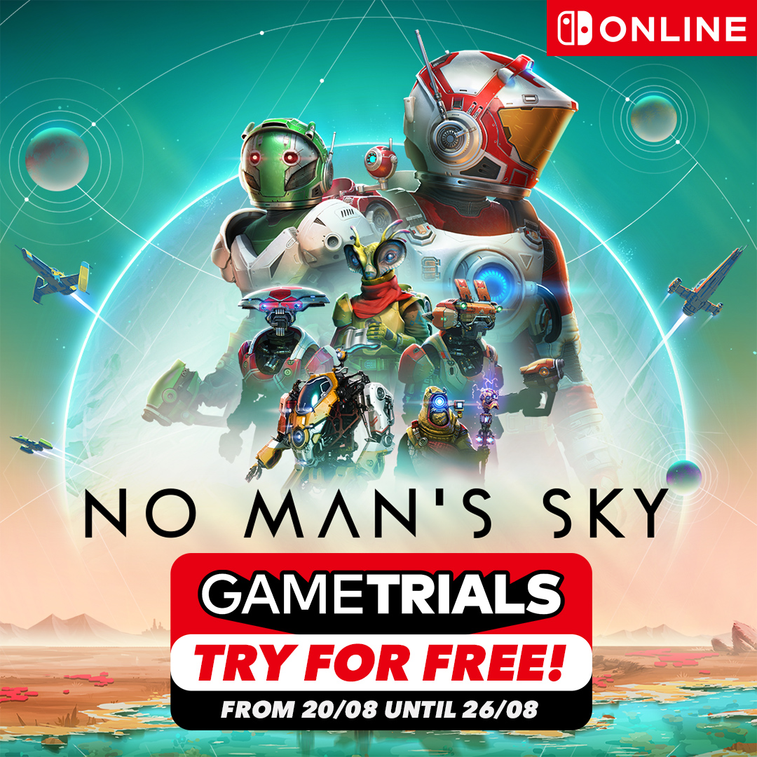 NintendoUK's tweet photo. #NintendoSwitchOnline members can embark on an epic voyage for free in the No Man's Sky Game Trial, starting August 20th!

Enhance this Game Trial on #NintendoSwitch2 with the game's free upgrade pack.

Download the full game now: https://t.co/NWMUJszPCJ https://t.co/L30Kd1V0L9