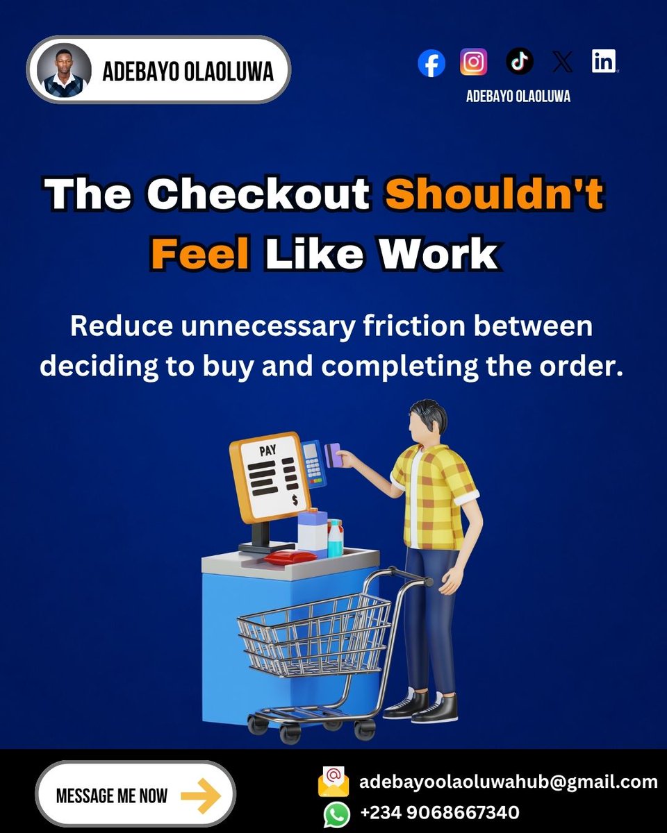 bayodigitals's tweet photo. A customer has found what they want.

They've checked the product.

They've added it to their cart.

They're ready to order...

Then checkout becomes complicated.

#Shopify #Ecommerce #CheckoutExperience  #WebDesign #DigitalMarketing #BayoDigital #AdebayoOlaoluwa https://t.co/kaclKogJRi