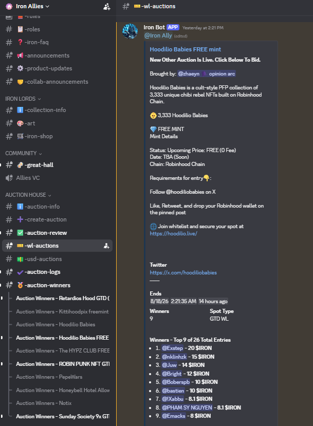 zaini428700's tweet photo. After reviewing all entries from X and the Iron community auction, here are the winners: 
3 Participants Who Fully Followed the Rules (X Giveaway):
@0xdelula... @gen90ss... @realmandempire...

2 Lucky Random Winners (X Giveaway):
@sahar1371ak... @Chongkydudut...

Additional Winners from @IronAllies_  Community 

Auction:@Exstep... @NKLinhzk...@juwdotfun... @brightinweb3...@boberspb...@bastien0x...@Xabbu69...@emice2467...@psnguyen1211...

Congratulations to all winners! 

You have secured your Guaranteed Whitelist spots for the 3,333 free mint chibi rebels collection on Robinhood Chain.

Please keep your notifications on for further instructions.

More surprises are coming soon!

Thank you to everyone who participated on X and in the Iron community.

Let’s keep building the Robinhood Chain ecosystem together