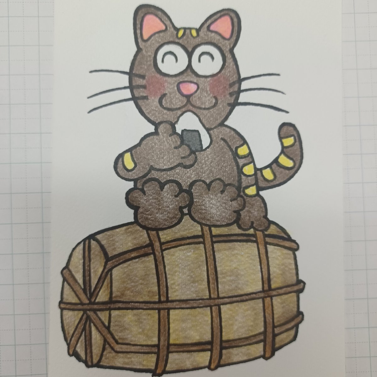 tonisuberi's tweet photo. おにぎりが一番美味し��　#イラスト　#色鉛筆　#米の日　#猫 https://t.co/eaXyOUh3lj